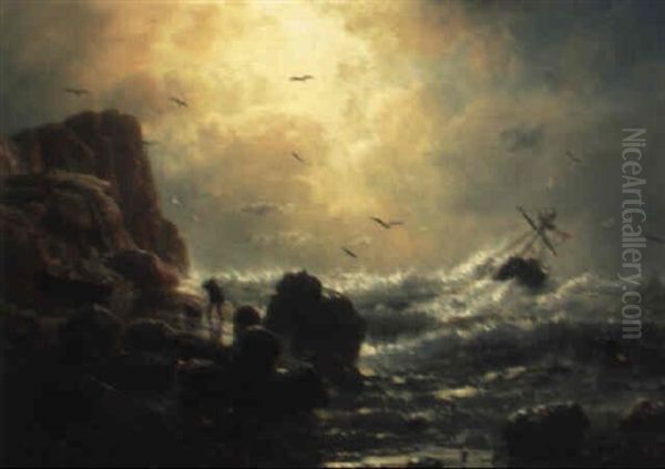 Seestuck (auf Legerwall) Oil Painting by Andreas Achenbach