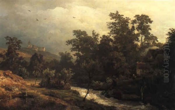 Rheinische Landschaft Oil Painting by Andreas Achenbach