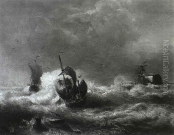 Sturm An Der Nordseekuste Oil Painting by Andreas Achenbach