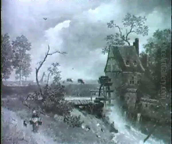 Rheinische Landschaft Oil Painting by Andreas Achenbach