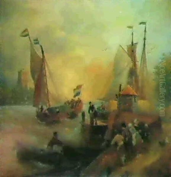 Fischer Am Kai Oil Painting by Andreas Achenbach