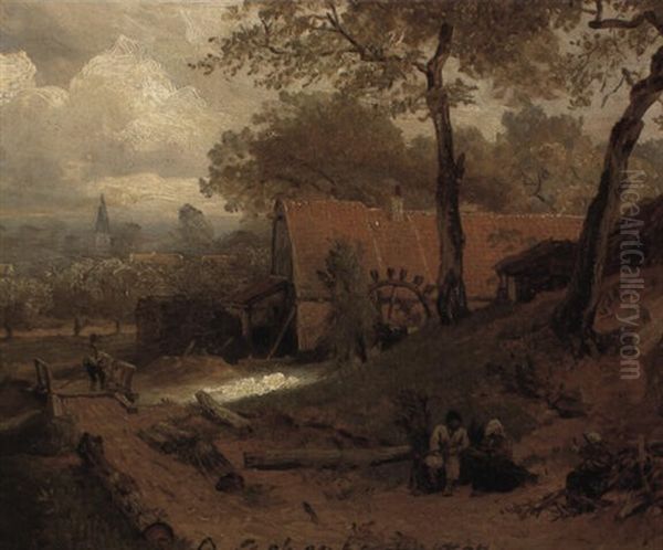 Wassermuhle Oil Painting by Andreas Achenbach