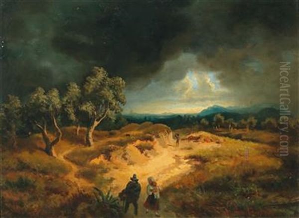 Returning Home With Approaching Storm Oil Painting by Oswald Achenbach