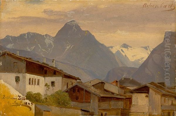 Zell Am Ziller Oil Painting by Oswald Achenbach