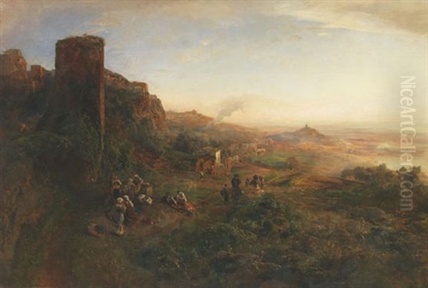 Abendstimmung In Den Albaner Bergen Oil Painting by Oswald Achenbach