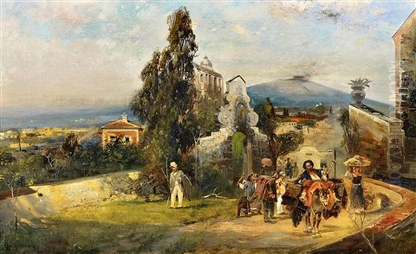 Reisegesellschaft Vor Neapel Oil Painting by Oswald Achenbach