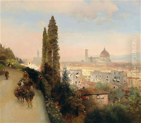 View Of Florence Oil Painting by Oswald Achenbach