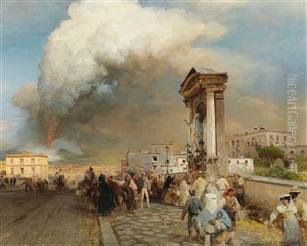 The Eruption Of Vesuvius Oil Painting by Oswald Achenbach