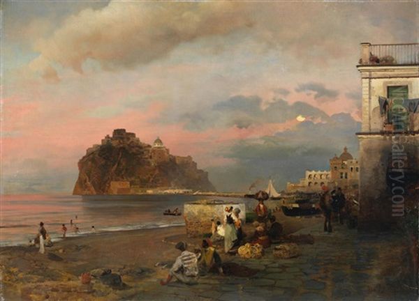 View Of Ischia With The Aragonese Castle Oil Painting by Oswald Achenbach