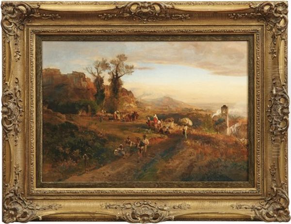 Erntearbeiter Bei Der Rast In Italienischer Landschaft Oil Painting by Oswald Achenbach