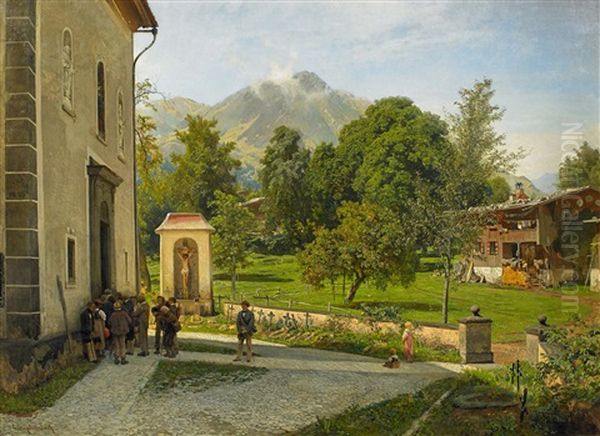 Sonntag In Sudtirol Oil Painting by Oswald Achenbach