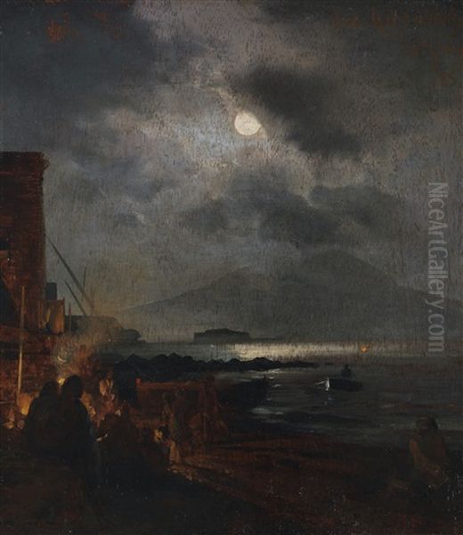 Fischer In Der Bucht Von Neapel Bei Mondschein Oil Painting by Oswald Achenbach