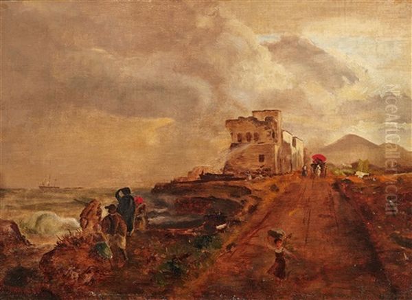 Landscape To The South Of Naples Oil Painting by Oswald Achenbach