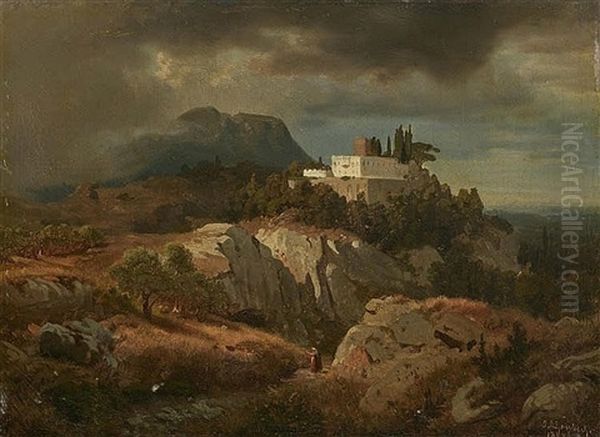 Campagna Landscape With A Castle Oil Painting by Oswald Achenbach