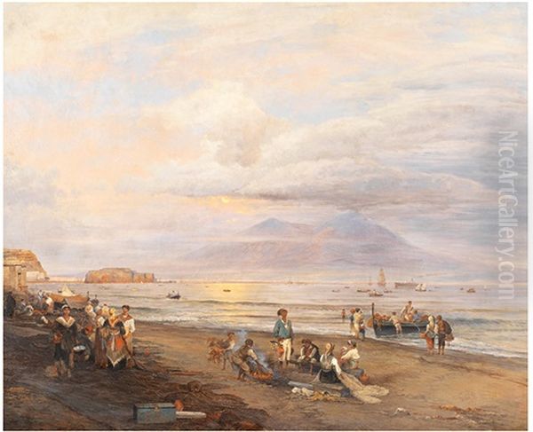 Vue Napolitaine Oil Painting by Oswald Achenbach