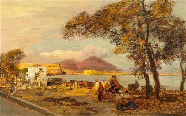 Fischerfamilien Am Golf Von Neapel Oil Painting by Oswald Achenbach