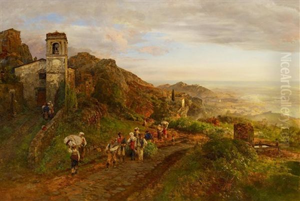 Abendstimmung Bei Ravallo In Der Romischen Campagna Oil Painting by Oswald Achenbach