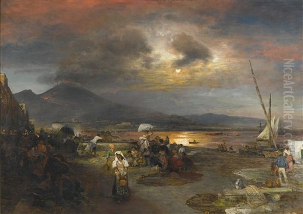 The Bay Of Naples, Vesuvius Beyond Oil Painting by Oswald Achenbach