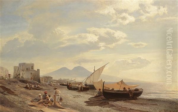 Vue De Naples Oil Painting by Oswald Achenbach