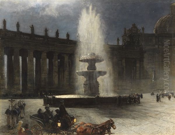 Der Petersplatz Bei Vollmond by Oswald Achenbach