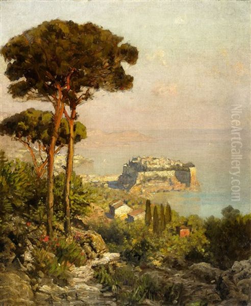 View Of The Bay Of Naples Oil Painting by Oswald Achenbach