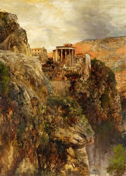 The Temple Of Vesta In Tivoli Oil Painting by Oswald Achenbach