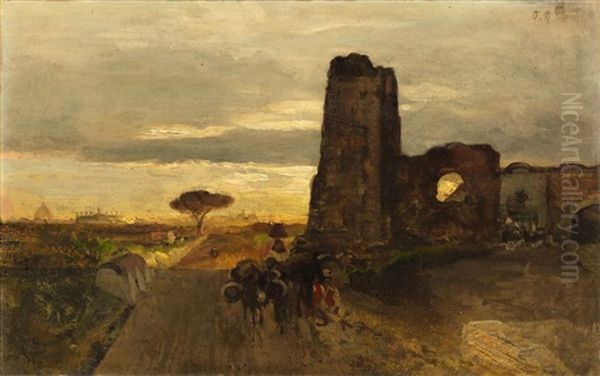 A Well On The Appian Way (oil Study) Oil Painting by Oswald Achenbach