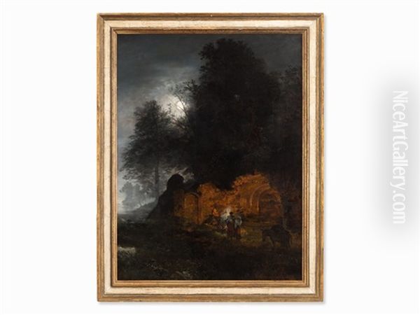 Moonlight Landscape Oil Painting by Oswald Achenbach