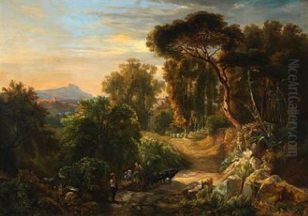 Landscape From The Alban Mountains Outside Rome Oil Painting by Oswald Achenbach