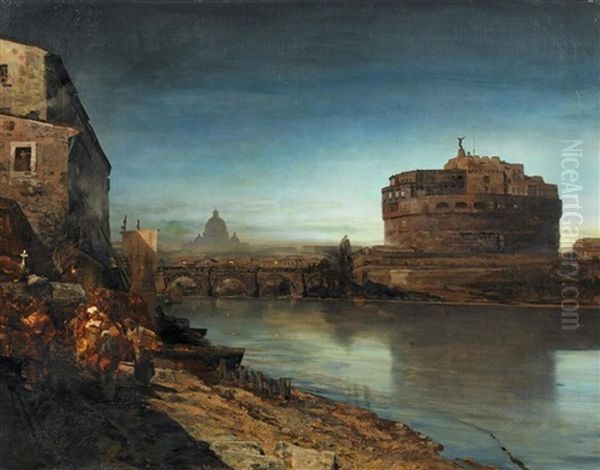 Abendstimmung Am Tiber In Rom Oil Painting by Oswald Achenbach