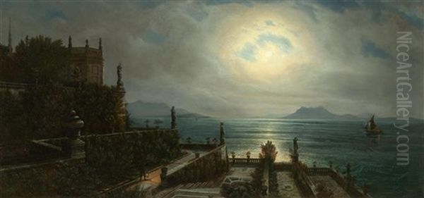 Isola Bella Im Mondschein Oil Painting by Oswald Achenbach