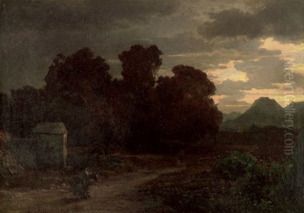 Abendstimmung In Der Campagna Oil Painting by Oswald Achenbach