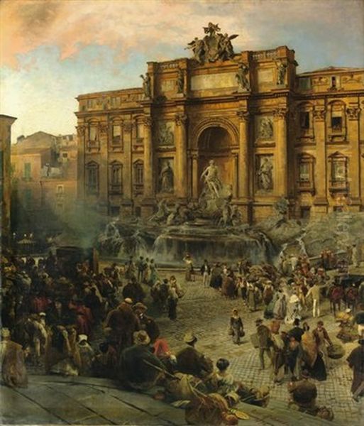 Fontana Di Trevi Oil Painting by Oswald Achenbach