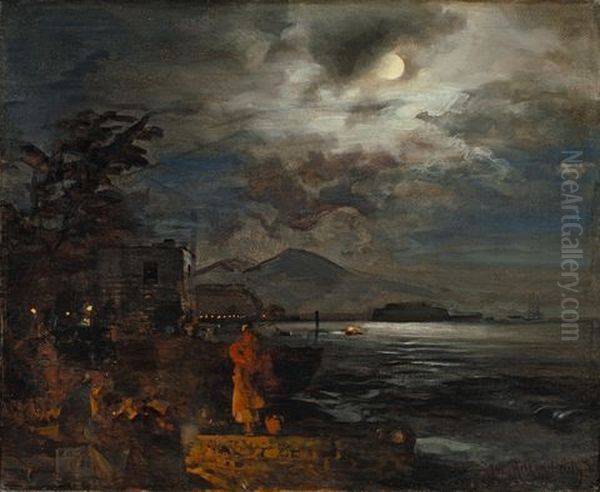 Italienische Kuste Bei Nacht by Oswald Achenbach