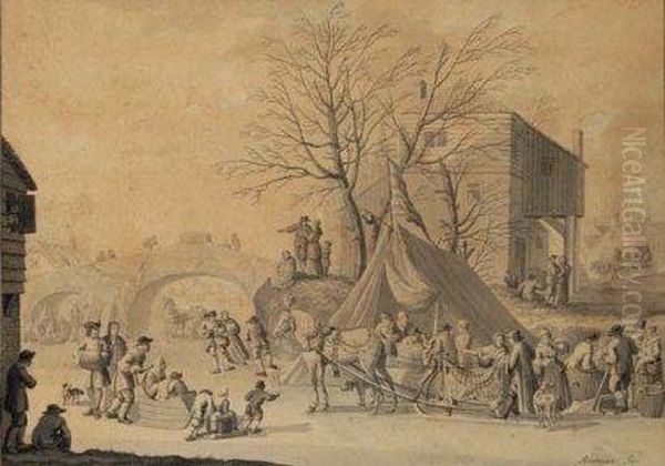 Scene De Patinage Oil Painting by Nicolaes Matthijsz. Aartman