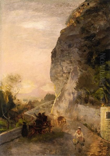 Landscape With Mount Vesuvius Oil Painting by Oswald Achenbach