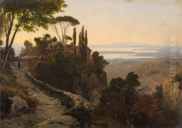 Italian Landscape Oil Painting by Oswald Achenbach