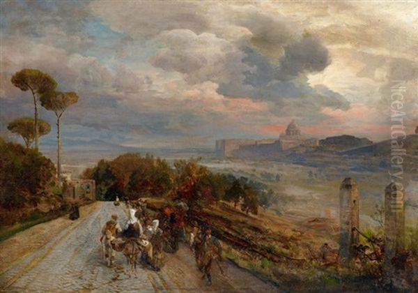 Auf Der Via Cassia Vor Den Toren Roms Oil Painting by Oswald Achenbach