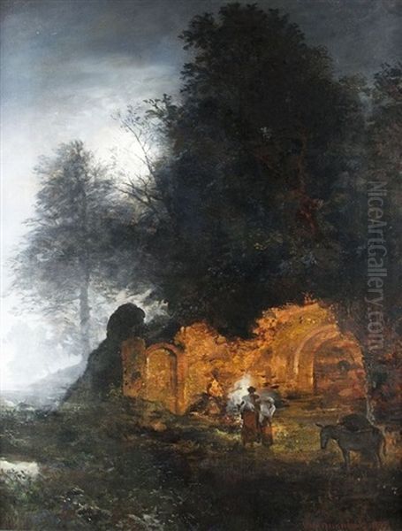 Abendstimmung Uber Der Ruine Oil Painting by Oswald Achenbach