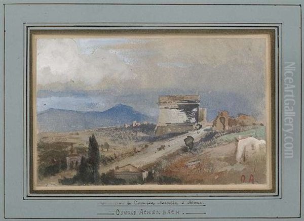 Das Grabmal Der Caecilia Metella An Der Via Appia. Blick Auf Posillipo Bei Neapel Oil Painting by Oswald Achenbach