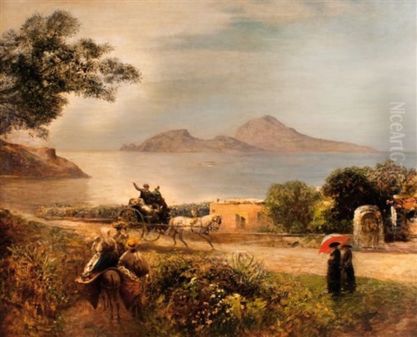 Widok Capri Z Zatoki Neapolitanskiej Oil Painting by Oswald Achenbach