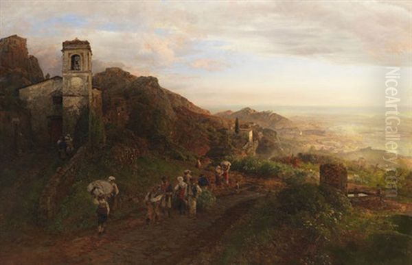 Bei Ravallo, Bergstadt In Der Campagna Oil Painting by Oswald Achenbach