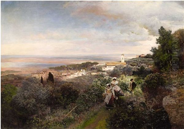 The Footpath From Ariccia To Albano With View On The Roman Campagna Oil Painting by Oswald Achenbach