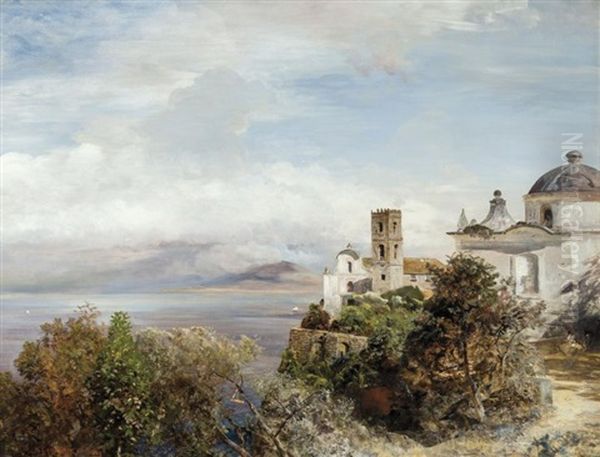 La Chiesa Della Ss. Annunziata A Vico Equense Dans La Baie De Naples, Campania Oil Painting by Oswald Achenbach