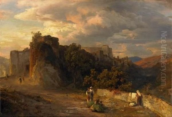 Italienische Landschaft Im Abendlicht Oil Painting by Oswald Achenbach