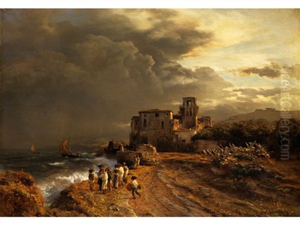 Abziehender Sturm An Der Italienischen Kuste Oil Painting by Oswald Achenbach