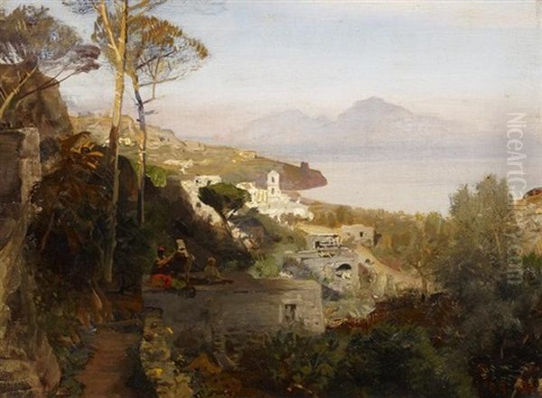 Blick Von Sorrent Auf Capri Oil Painting by Oswald Achenbach