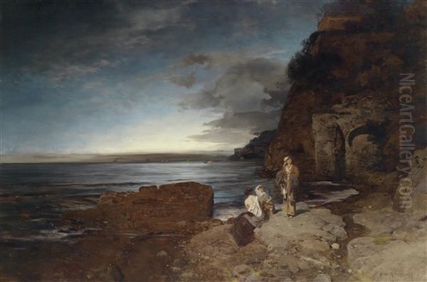 Abend An Der Kuste Oil Painting by Oswald Achenbach