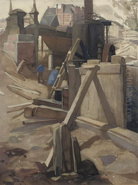 Construction Site At The Rijksmuseum, Amsterdam Oil Painting by Johannes J. Aarts