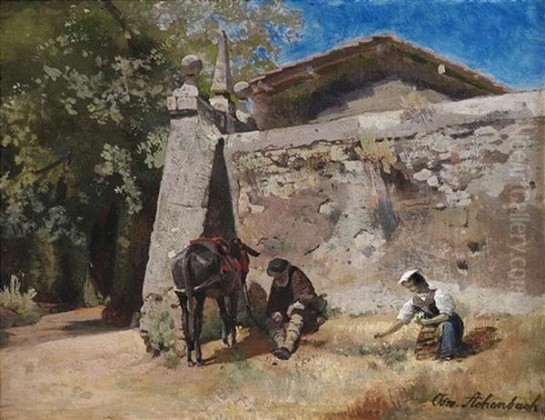 Rast In Der Mittagshitze Oil Painting by Oswald Achenbach